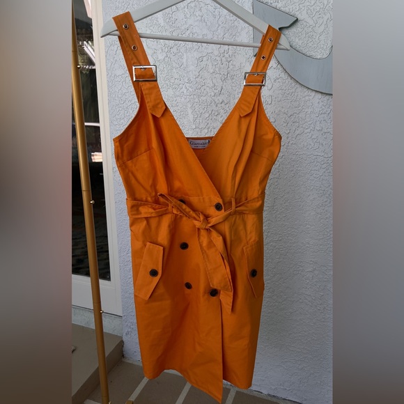 Chic Sexy Slim Orange Elegant Breasted Buckled Dress Belt Side Pockets Mustard - Picture 5 of 16